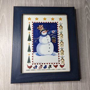 Vintage 1997 Sandi Gore Evans Snowman Framed Print